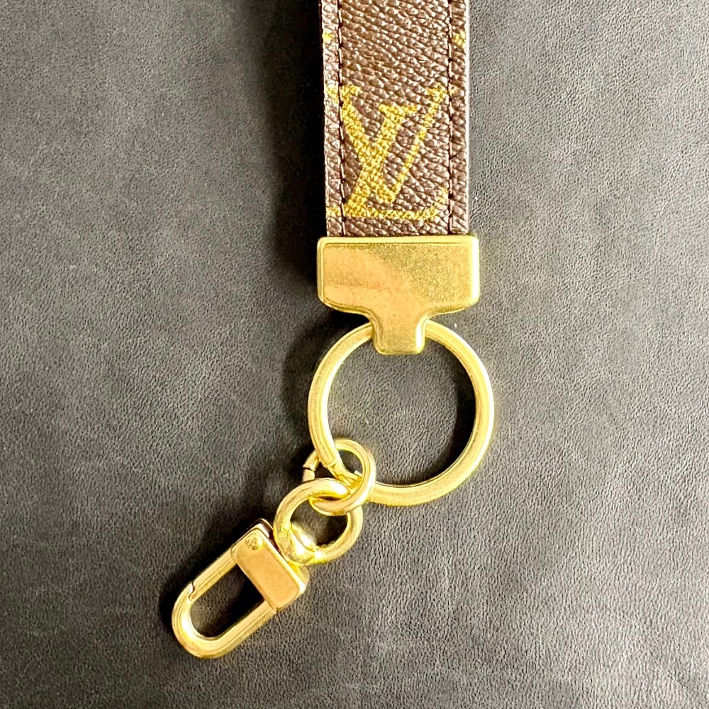 Upcycled LV Brown Monogram Canvas/Leather Key Fob/Key Holder - Picture 3 of 5